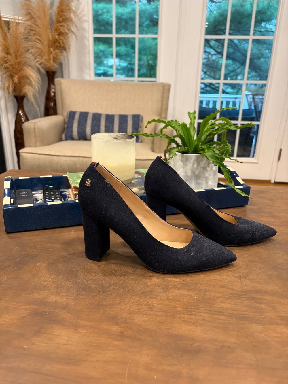 Tommy Hilfiger Black Suede Block Heel Pumps